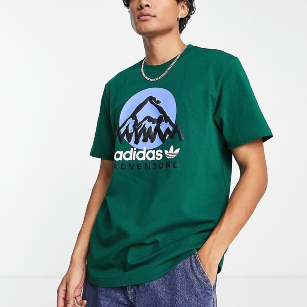 Adidas Originals XL Adventure Mountain Tee Shirt Green Mens Short Sleeve